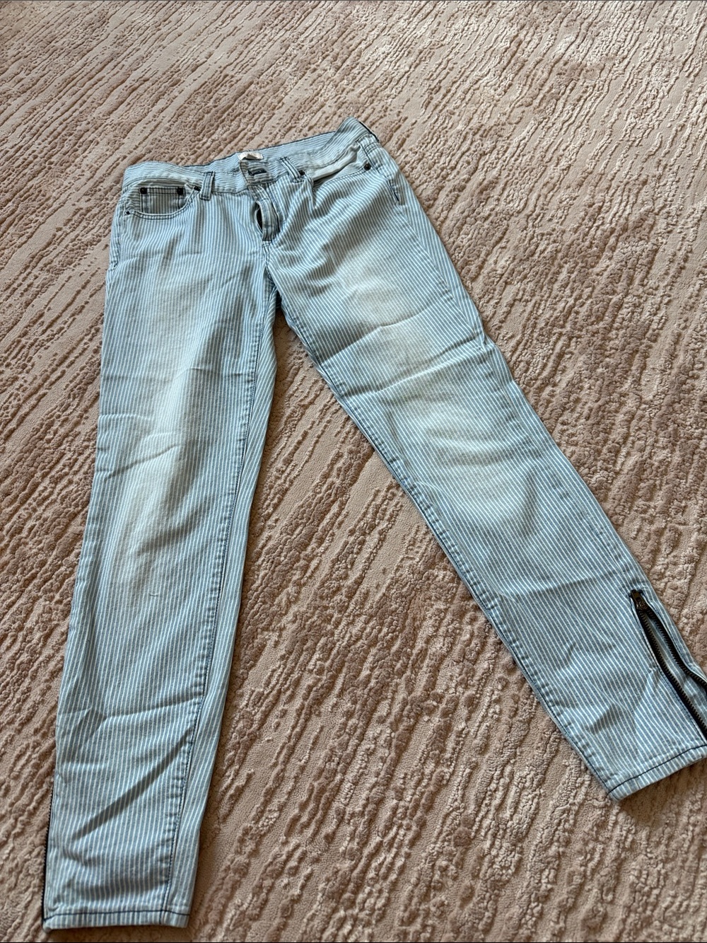 J. Crew Women's Light Blue Pinstripe Skinny Jeans Size 27
